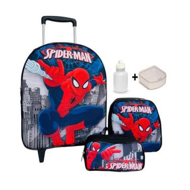 Imagem de Kit Mochila De Rodinhas Homem Aranha + Lancheira + Estojo