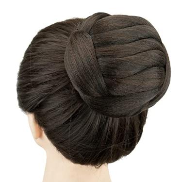 Imagem de IMISSU Cobertura de cabelo chignon trançado dançarina rosquinha peruca de cabelo scrunchie coque para mulheres (M1 Chocolate marrom)