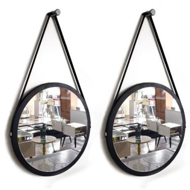 Imagem de Kit 2 Espelhos Adnet Redondo Com Alça De Couro Banheiro Para Sala Para