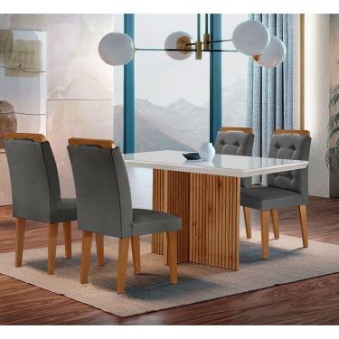 Imagem de Sala De Jantar Mesa Olímpia 120cm Mdf Vidro Canto Reto Com 4 Cadeiras Carol Moderna Grafite, Off White E Imbuia
