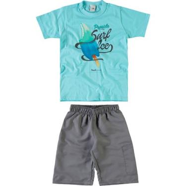 Imagem de Conjunto Infantil Malwee Camiseta Manga Curta e Bermuda - Em Cotton e Sarja - Azul e Cinza