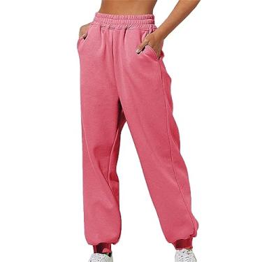 Imagem de Calça social masculina formal calça de perna larga com bolsos calças femininas academia jogging casual cintura alta bolso calças, Rosa choque, XG