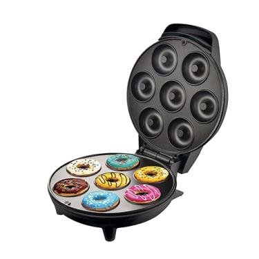 Imagem de Máquina de café da manhã máquina de donut preto 7 buracos máquina de donut redondo máquina de bolo máquina de pão (Color : Black, Size : 220V)