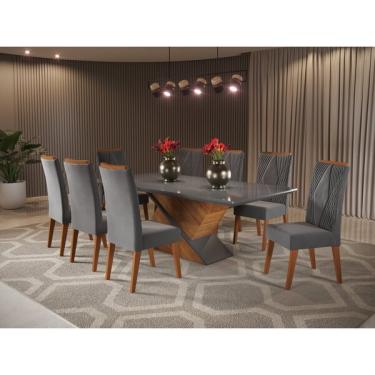 Imagem de Mesa De Jantar Retangular Pipa Com 8 Cadeiras Madeira Maciça