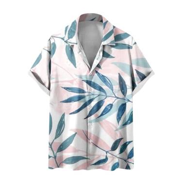 Imagem de Camisetas masculinas gola tartaruga verão outono manga curta ajuste solto praia havaiana tropical camisetas masculinas 2024, V-278 Rosa, P