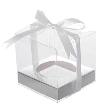Imagem de 12 caixas transparentes de PET, 9,5 x 9,5 x 8,5 cm, caixa de lembrancinhas de festa para chocolates do dia dos namorados e porta-lembrancinhas de doces de festa de casamento com inserções e barbante