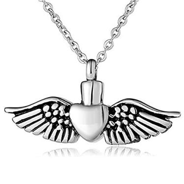 Imagem de YTIYT Joias de cremação para cinzas, joia de aço inoxidável, em forma de coração, urna memorial de asas de anjo, em forma de coração, urna memorial de asas de anjo, Aço inoxidável, não conhecido