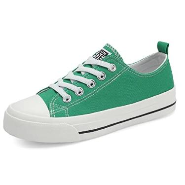 Imagem de DSWED Tênis infantil para meninos e meninas sapatos de lona casuais leves tênis clássico com alça ajustável, Verde 02, 1.5 Little Kid