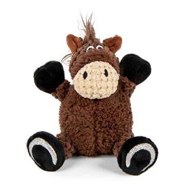 Imagem de goDog Brinquedo de pelúcia para cães Checkers Just for Me sentado cavalo barulhento para cães, tecnologia de proteção de mastigar - marrom, mini