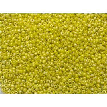 Imagem de Tamanho das contas de semente: 11/0 50 g / 1,76 oz (amarelo opaco iridescente)