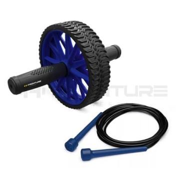 Imagem de Kit Rodinha Abdominal Dupla Azul + Corda de Pular Azul Profissional Fi