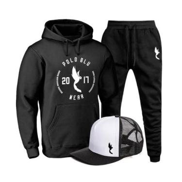 Imagem de Conjunto Moletom Masculino Canguru Conforto + Boné Macio - Polo Blu, P