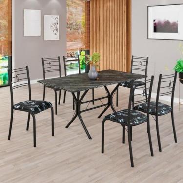 Imagem de Conjunto Sala de Jantar Mesa Retangular 140x75cm Tampo Pedra Ardósia I