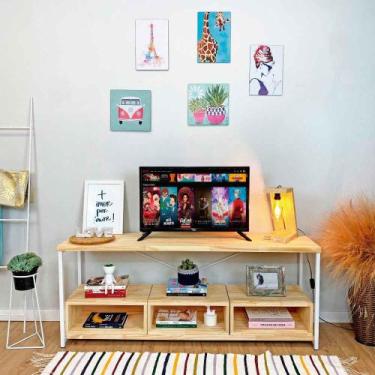 Imagem de Rack de TV Industrial de Ferro e Madeira Style Square 3 Nichos Uno Nat