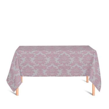 Imagem de Toalha de Mesa Retangular em Tecido Jacquard Rosa Bebê e Prata Medalhã