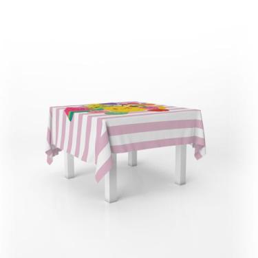 Imagem de Toalha De Mesa Quadrada Infantil Tecido Oxford Frutinhas Listras Rosa 