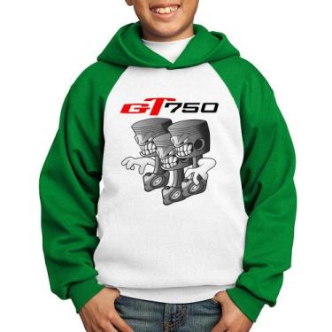 Imagem de Moletom Infantil Moto GT 750 Pistões - Foca na Moda, Branco, Verde, 12