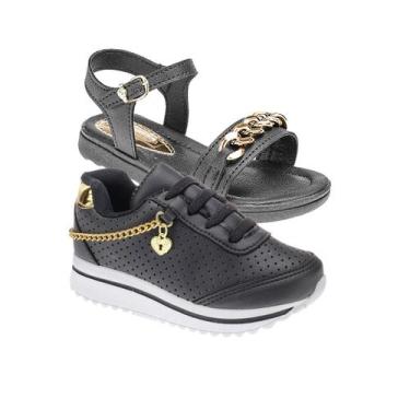 Imagem de Tenis de Menina e Sandália Escolar - KIT 2 PARES Tam 24 ao 34 - sapati
