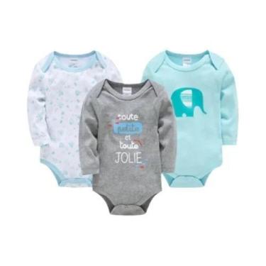 Imagem de Body Bebê Manga Longa - Kit com 3 ou 6 Peças 100% Algodão, 12-18 meses