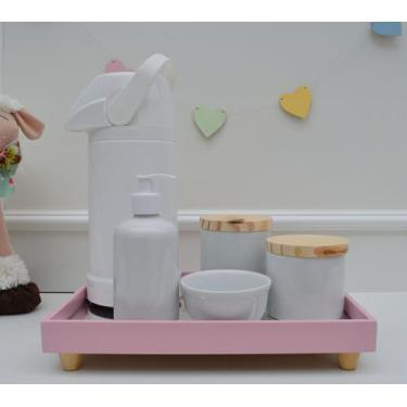 Imagem de Kit Higiene Porcelana Bebê K194 Bandeja MDF Tampa Pinus - Ciranda - ar
