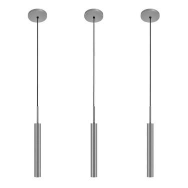 Imagem de Kit 3 Luminárias Pendente Teto Tubo Sala Lavabo Prata 40Cm