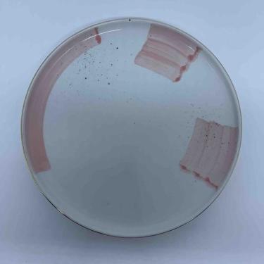 Imagem de Prato Sobremesa Porcelana Branco/Rosa e Borda Dour.19x1,7cm - Unid. - 