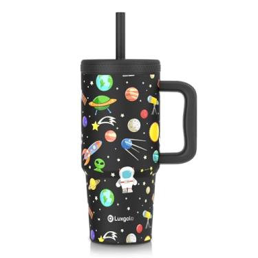 Imagem de Luxgola Copo infantil de 680 g com alça, tampa rosqueada à prova de vazamento com canudo de silicone removível, à prova de derramamento, garrafa de água isolada de aço inoxidável reutilizável,
