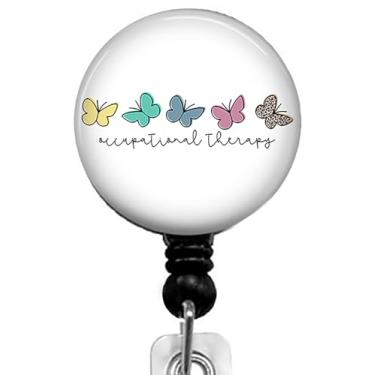 Imagem de Kmatye Porta-crachá retrátil de borboleta de terapia ocupacional com clipe jacaré, molinete decorativo de nome de enfermeira, clipe para cartões, pequeno, preto, Kmatye878