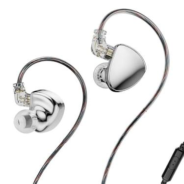Imagem de FEDAI TRN MT5 1DD HiFi Fones de ouvido intra-auriculares TRN MT5 com novo driver magnético composto dinâmico de 10 mm com cabo removível de 2 pinos de 0,75 mm (com microfone, prata)