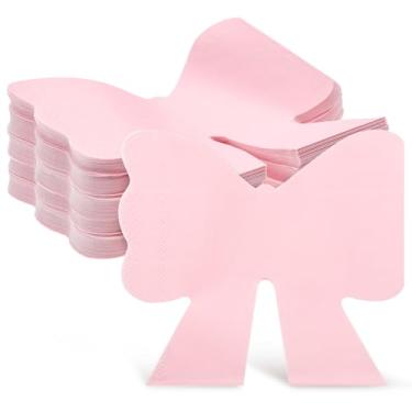 Imagem de Crtiin 100 guardanapos de laço rosa descartáveis dobrados toalha de papel arco tema decorações de festa suprimentos para dia dos namorados meninas coquete despedida de solteira noivado chá de bebê