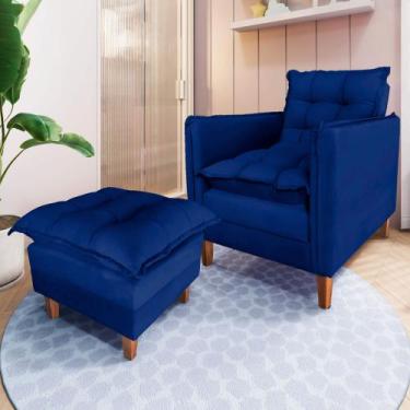 Imagem de Poltrona De Amamentação Sofá Cama Com Puff Azul Marinho  - BZ Home Dec