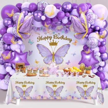 Imagem de Conjunto de Decorações de Aniversário FengRise - Tema Borboleta Roxa p