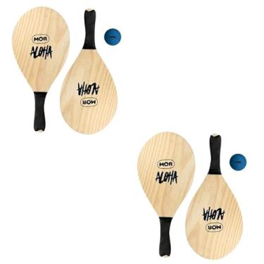 Imagem de Kit 2 Raquetes De Madeira Para Frescobol + Bolinha Mor Aloha