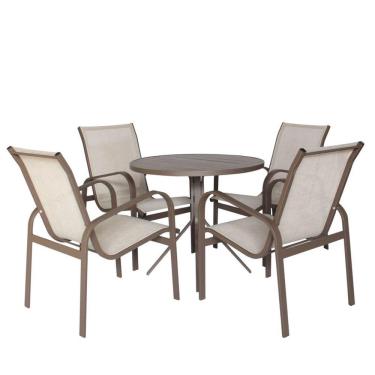 Imagem de Conjunto 1 Mesa + 4 Cadeiras Para área Externa - Cor Marrom
