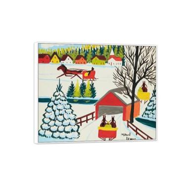 Imagem de MUHJDYC Quadro branco pinturas famosas impressão em tela-primitivismo tela arte de parede imagem-paisagem reprodução de pôster de belas artes (ponte coberta no inverno 3) 40x50cm-16x19in