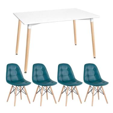 Imagem de Kit - Mesa Retangular Eames 80 X 120 Cm Branco + 4 Cadeiras Botonê Turquesa Mesa Branco Com Cadeiras Turquesa