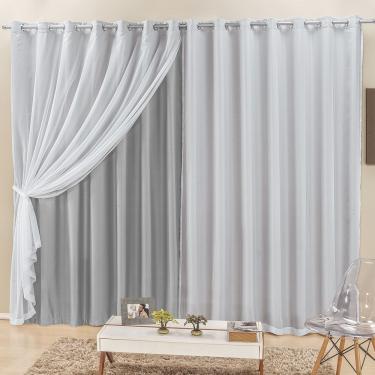 Imagem de Cortina Elegance Para Varão Tecidos Semi Blackout e Voal 2,00M X 1,70M - Cinza