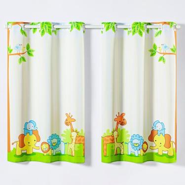 Imagem de Cortina Kids Infantil Varão Tecido Oxford 2,00M X 1,30M - Bichinhos Safari Verde