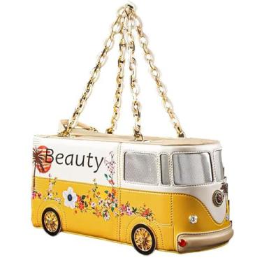 Imagem de Lyuxhetaokdiq Bolsa feminina de couro PU em forma de carro com corrente de ombro, 2 Amarelo, L14.17*W5.12*H6.1 inches