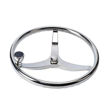 Imagem de Amarine Made Volante De Barco Em Aço Inoxidável, 3 Raios, 15-1/2 "De Diâmetro, Com Porca De 5/8" -18 E Botão Giratório Para Seastar E Verado