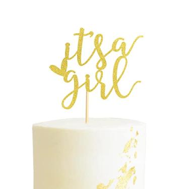 Imagem de Arthsdite It's a Girl Cake Topper Sweet Baby Girl Decorações de bolo chá de bebê/decoração de festa revelação de gênero, suprimentos de decoração de festa de primeiro aniversário para meninas