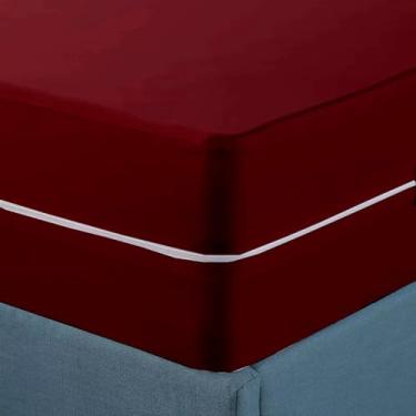 Imagem de Lençol casal com zíper – Lençol de microfibra com bolso profundo de 30,5 cm – Capa de colchão de tamanho casal, macio e durável, vinho