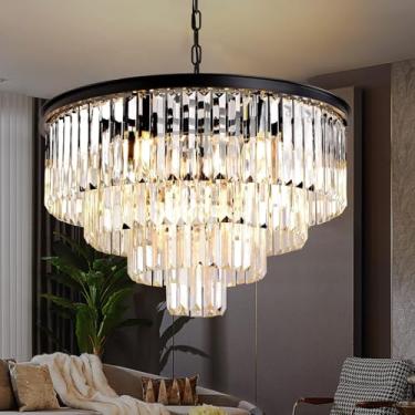 Imagem de AKDXIRUN Lustres De Cristal Preto Lustre Moderno De 4 Níveis Para Sala De Jantar Lustre Redondo Grande E Contemporâneo De Cristal Pendente Luminárias De Teto Para Sala De Estar Quarto Hall De Entra