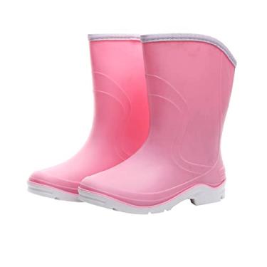 Imagem de Botas de chuva femininas Kontai meia panturrilha de borracha e tornozelo 2 cores à prova d'água para chuva no jardim, bico redondo, rosa, 8