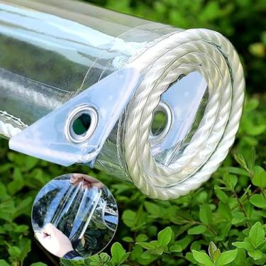 Imagem de Lona transparente resistente com ilhós de metal, armadilha de vinil transparente de 14 mm de espessura, impermeável e resistente a rasgos, folha de plástico de estufa para cobertura de plantas à prova