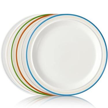 Imagem de Conjunto de 6 pratos de jantar de porcelana de 26,7 cm - seguro para micro-ondas, forno e lava-louças, resistente a arranhões. (Multicolorido)