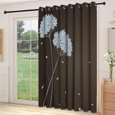 Imagem de Divisória de parede de cortina de divisória marrom e azul, design floral com linhas de redemoinho, folhas caindo inspiradas no outono, adequada para portas de vidro deslizantes, cortinas térmicas de