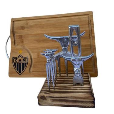 Imagem de Kit Tabua Madeira de Churrasco de Time Atlético Mineiro Galo com Garra