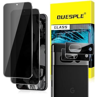 Imagem de QUESPLE Pacote com 2 + 2 protetores de tela para Google Pixel 8A + protetor de lente da câmera, vidro temperado anti-espião 9H, fácil instalação, alta sensibilidade, compatível com capas