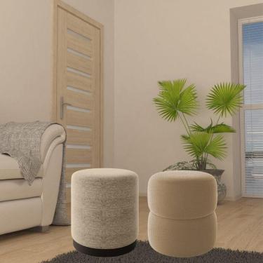 Imagem de Kit 2 Puff Decorativo Estofado Para Sala De Estar Zara Linho Bege